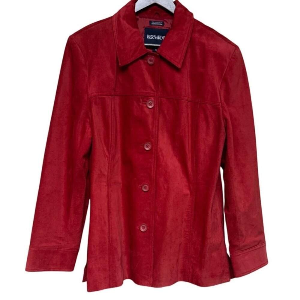 Bernardo Suede Women's Jacket Vintage Retro Red Button Collared Washable XL
